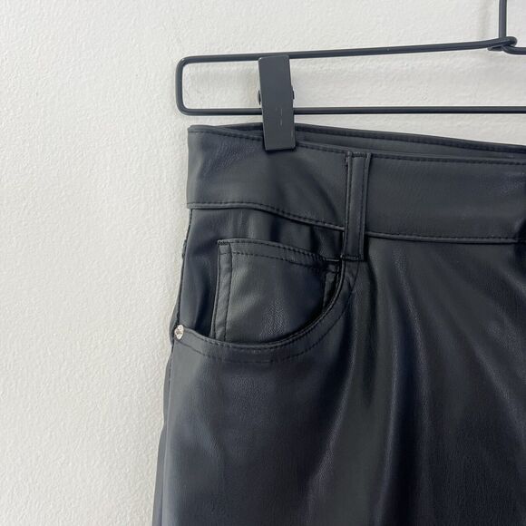 Zara Faux Leather Straight Leg Trouser Black Pants High Rise Womens Size 6 - Picture 2 of 12